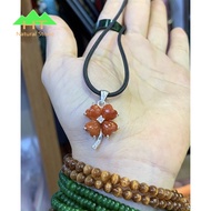 Lucky 4-leaf clover necklace pendant covered with silver and blood jade