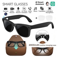 2026New Smart Glasses 8MP HD Camera Genuine Leather 2000Mah Charging Case Wifi Transmission AI Trans