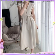 ANVERS | Women Ball Gown European V Neck Plain Belted Pocket Dress DR0003