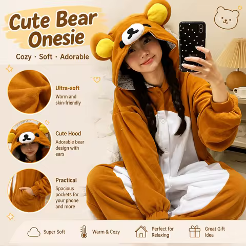 Kawaii Rilakkuma Kigurumi Bear Sister Adult Onesie Cute Cartoon Anime Character Cosplay Sleepwear Se