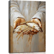 Frame Jesus Feeds the 5000 Canvas Wall Art Christian Five Loaves and Two Bible Scripture Wall Decor 