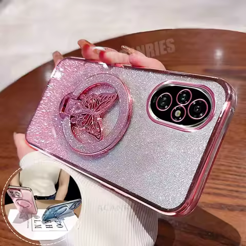 Honor200 Butterfly Holder Plating Case For Huawei Honor 200 Pro Lite 90 70 50 100 90pro Honor90 Sili