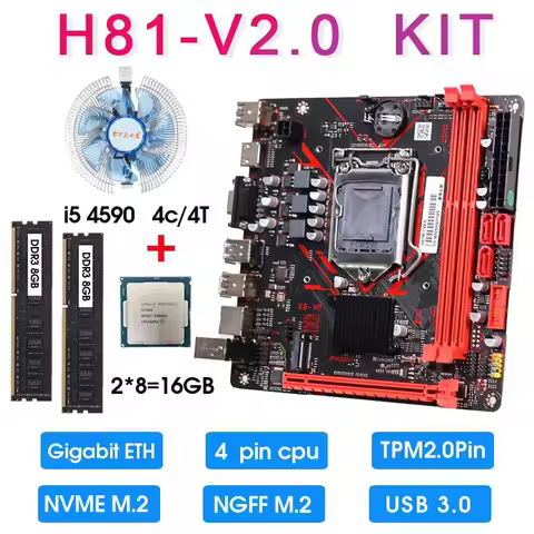 H81 mini itx motherboard set kit with I5 4590 CPU 16GB DDR3 1600MHZ Memory and CPU Cooler combo set 