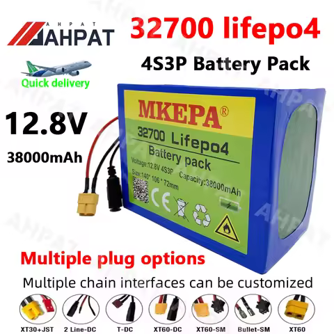 32700 Lifepo4 Battery 12V Battery Pack 38000mAh 4S3P Built-in 40A Balanced BMS for Electric Boat and