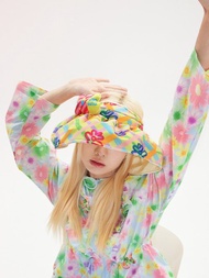 格紋花朵 防紫外線貝殼防曬帽 多用髮箍 大帽簷