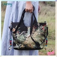 CHERRY Shiny Embroidered Bag, Square Shape Canvas Retro Canvas Handbag, Shopping Bag