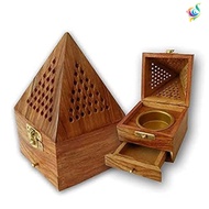 Handcrafted Wooden Pyramid Dhoop Burner Box Incense & Agarbatti Holder with Drawer Home Décor & Medi