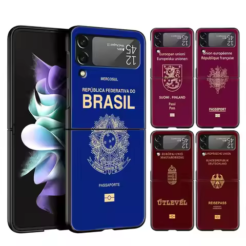 For Samsung Galaxy Z Flip 3 4 5 Hard Black Folding PC Phone Case Algeria Russia Passport Luxury For 