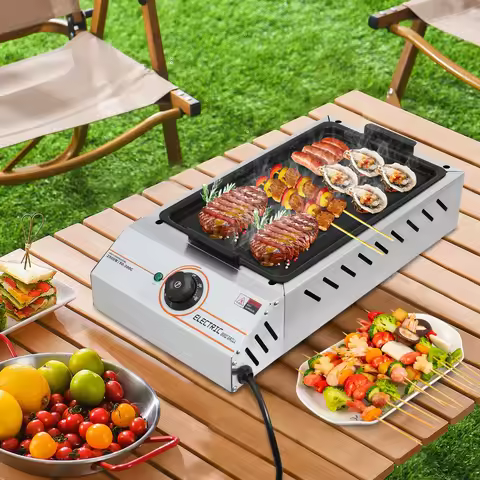 2500W Electric Countertop Barbecue Grill, Electric Stainless Steel Griller,Adjustable Temperature Ca
