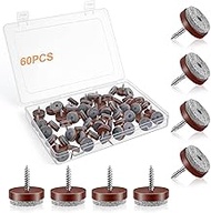 60 Pcs Brown Screw on Furniture Felt Pads Kit, 0.79 Inch Non Slip Furniture Pads, Nail in Hardwood F