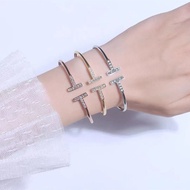 Tiffany Tiffany double T open S925 pure silver bracelet rose gold diamond bracelets fashionable joker gift