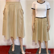 Japanese Casual Solid Color Versatile Side Double Pockets Cover Buttocks Slimmer Look Elastic Waist 