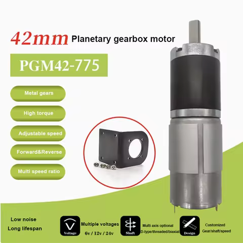 Max 200KG 42GP-775 Metal Planetary Geared DC Motor 12V~24V/1351RPM~7RPM High Torque and Forward/Reve