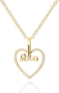 Open Heart Love Necklace for Women Gold Plated Cubic Zirconia Floating Love Word Letter Pendant Jewe