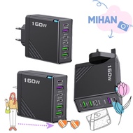 MIHAN 160W Charger Plug, 6 Ports with LED Phone Charger Adapter, PD QC3.0 EU/US/UK Fast Charging Mul