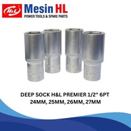 Deep Wall Socket HL 1/ 2" 6PT 24MM, 25MM, 26MM, 27MM H&L Long Socket Wrench