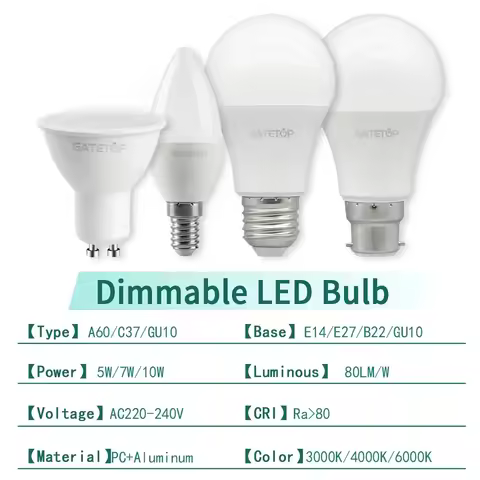 5pcs E27 B22 E14 GU10 LED Bulb Dimmable Warm White 3000K/4000K/6000K/Daylight White Indoor Flood Lig