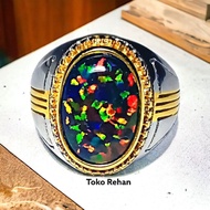 Super luxurious black Opal jarong men's ring stone