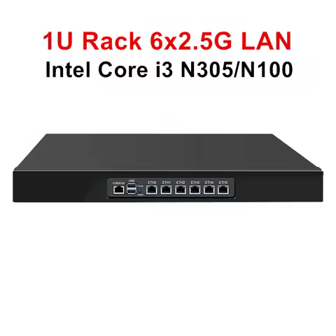 Topton 1U Rack Chassis Mini PC Intel i3 N305 N150 N100 6 x i226-V 2.5GbE LAN Cabinet Firewall Router
