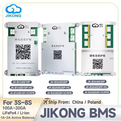 JIKONG Smart 8S BMS for 3S~8S LiFePo4 Battery 8S 24V 100A~300A with 1A 2A Active Balance with BT CAN