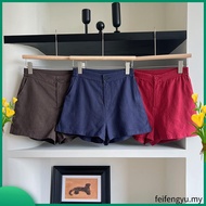 Women's wide leg shorts LAHSTORE linen fabric with slit elastic waistband QS02 (navy blue)