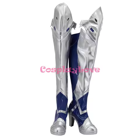 CosplayLove OW Game Blue Mercy Charity Skin Mercy Angela Ziegler Blue Silver Shoes Cosplay Long Boot