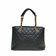 CHANEL GST購物袋小號黑色荔枝牛皮16開金扣肩背包