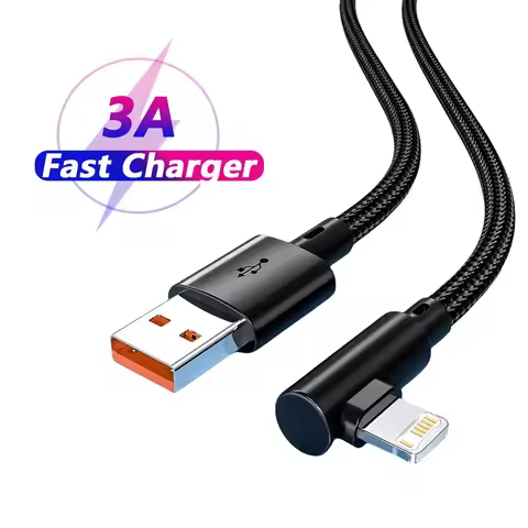 90 Degree Fast Charge USB Cable For iPhone 11 12 13 14 Pro X XS Max SE 6 S 7 8 Plus Wire Origin Long