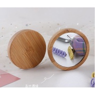 {Makeup Mirror} Bamboo Makeup Mirror Round Small Size Beauty Portable Mini Log Wooden Simple Plain C