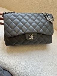 Chanel Classic Jumbo Chanel 香奈兒 Jumbo 灰銀 原始成色 羊皮 雙蓋 CF 大號單肩斜挎鏈條包