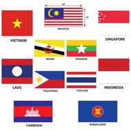 ASEAN Countries Flag 3x6ft Polyester Bendera Brunei Myanmar Loas Philippines Thailand Indonesia Camb