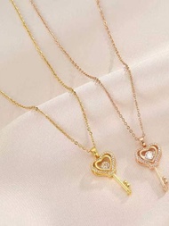 18K White Gold D Color Moissanite Embedded Key Necklace Elegant Sweet AU750 Heart Shaped Fashionable