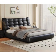 【SG⭐SALES】solid wood bed Modern Simple Black Leather Bed frame modern simple cream wind leather bed home bedroom double bed multifunctional storage bed upholstered beds