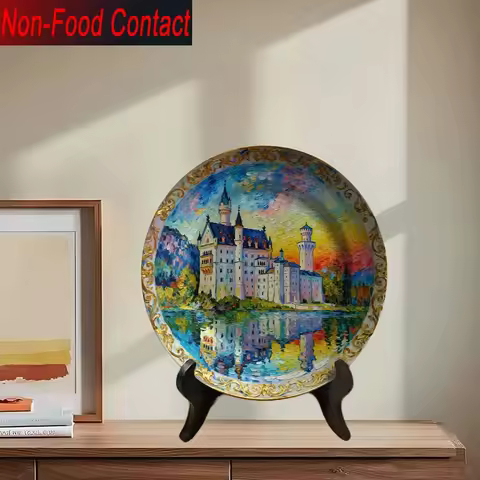 2D Flat, 2D 1pc 8-inch Round Plate Halloween Christmas Decorative Plate Ceramic Decorative Plate Non