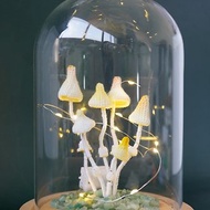 純手工鉤織蘑菇小夜燈編織擺件 含玻璃罩