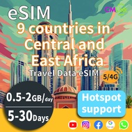 Nine countries in Central and East Africa Travel Data eSIM Card  (5-30Days 0.5GB/1GB/2GB Daily High-