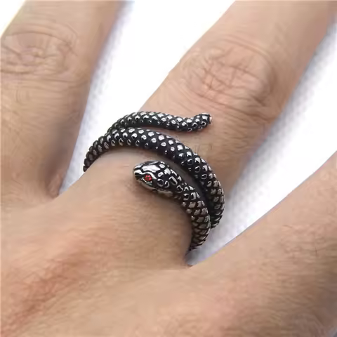 Fashion Snake Ring 316L Stainless Steel Women Mens Fashion Red Eyes Snake Ring