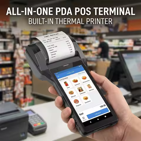 Industrial PDA Barcode Scanner 2D with Integrated 3 Inch Receipt Maker, 4G WiFi Rugged Inventory Dev