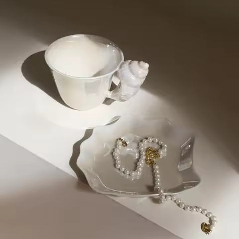 Home French Conch Mug Coffee Shop Matte Ceramic Coffee Cups Retro Relief Shell with Cup Plate Set Ma