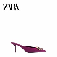 Zara New Style High Heel Sandals Stiletto Metal Buckle Purple Lazy Pointed Toe Middle Heel Shoes