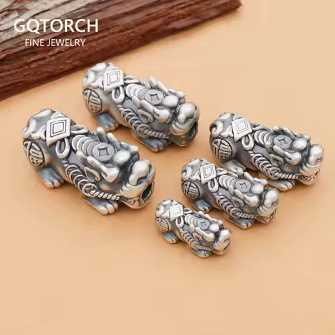 999 Sterling Silver Pixiu Charms Ancient Coin Beads Brings Money Transfers Lucky Amulet Fengshui DIY