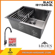 I-BORN Single Bowl Kitchen Sink IB115445-BL (Black) Stainless Steel SUS 304 Under Top Mounted Water 