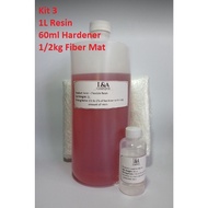 Fiberglass 1L DIY Fiber Set (I) -Kit 1 - Kit 12 (1L Resin, 60ml MEKP, 1/2kg CSM/WRC to choose) Resin