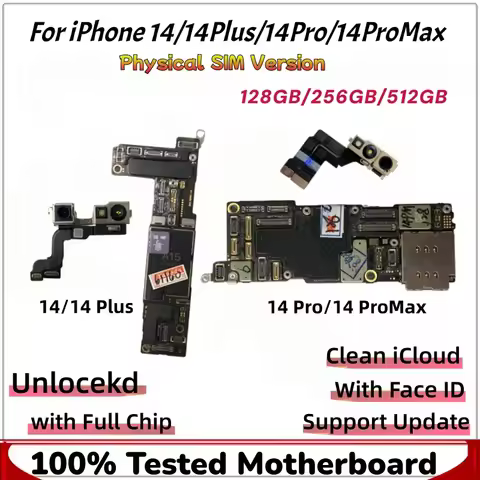 Working Well Motherboard For iPhone 14 Pro Max 14 Plus/Pro With/NO Face ID Physics SIM Version Clean