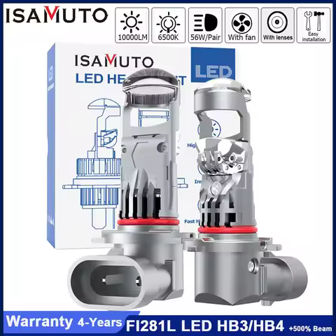 ISAMUTO FI281L LED HB3 HB4 P20d P22d Headlight With Lens 9-60V 9005 9006 56W 6500K 10000LM White LED
