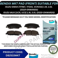 BENDIX GENUINE DISC BRAKE PAD (FRONT) FOR ISUZU DMAX [TFR87, TFS40, VCROSS, X-TERRAIN] / ISUZU MUX [
