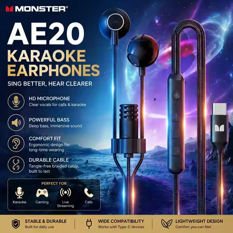 Monster AirStar AE20 Live Streaming Earphone 1.5m Wired Headset with Real-time Ear Monitoring for Si