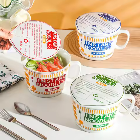 1150ml Ceramic Instant Noodle Bowl with Lid for Dorms And Home Kitchens - Keeps Noodles Warm And Fre