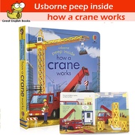 (In Stock)    พร้อมส่ง   หนังสือบอร์ดบุ๊ค Usborne Peep Inside How a Crane Works Board book หนังสือเด็กภาษาอังกฤษ by Great English Books
