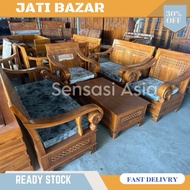 KERUSI KAYU JATI GAJA BESAR / KERUSI SET TAMU KAYU JATI / SOFA SET KAYU JATI